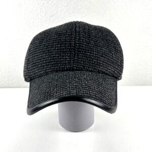 Baseball Cap Mens OSFM Charcoal Grey Ear Flaps Winter Hat Faux Leather Warm Cozy